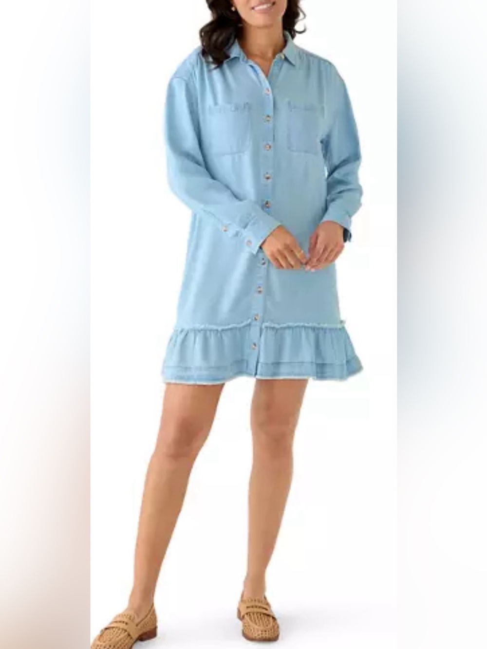 Wonderly Women's Long Sleeve Ruffle Hem Shirtdress Sz Small